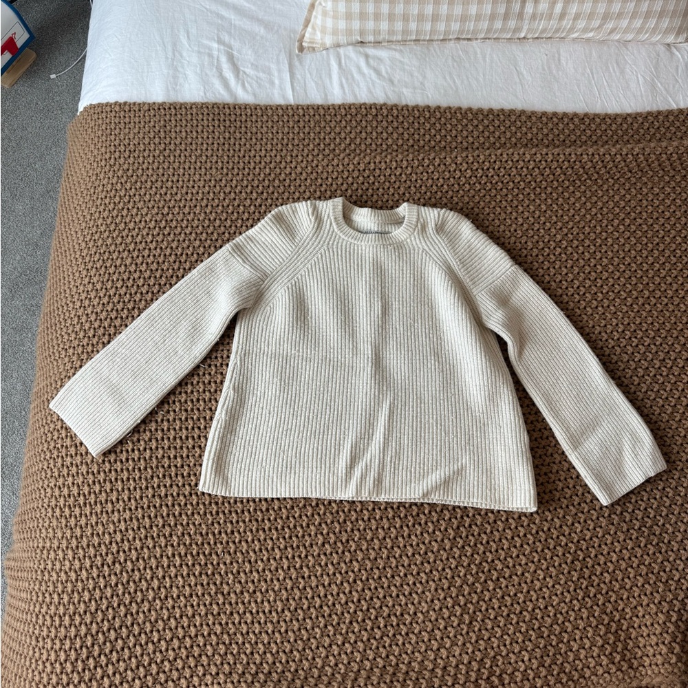 All Saints Ivory Ribbed Knit Sweater